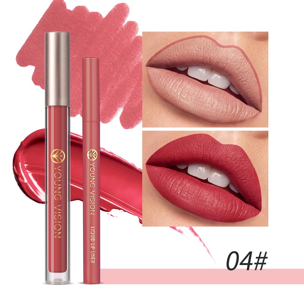 YOUNG VISION Lip Glaze + Lip Liner 2 Sets of Lip Liner Are Not Easy To Stick Cup Lip Glaze
