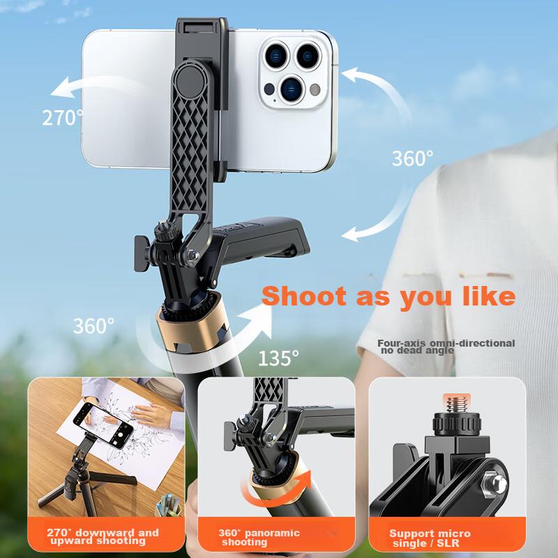 (JOPREE) Smartphone Selfie Stick Stand, Live Streaming Floor Tripod, Multifunctional Extendable 360° Rotating Travel Outdoor Photography Selfie