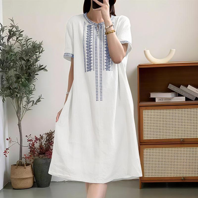 ZANZEA Women Casual Round Neck Summer Short Sleeve Print Dress