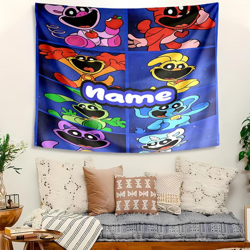 Personalized Smiling Critters Background Tapestry,Custom Name Birthday Party,Multifunctional Wall Decoration for Home Decor,Various Occasions