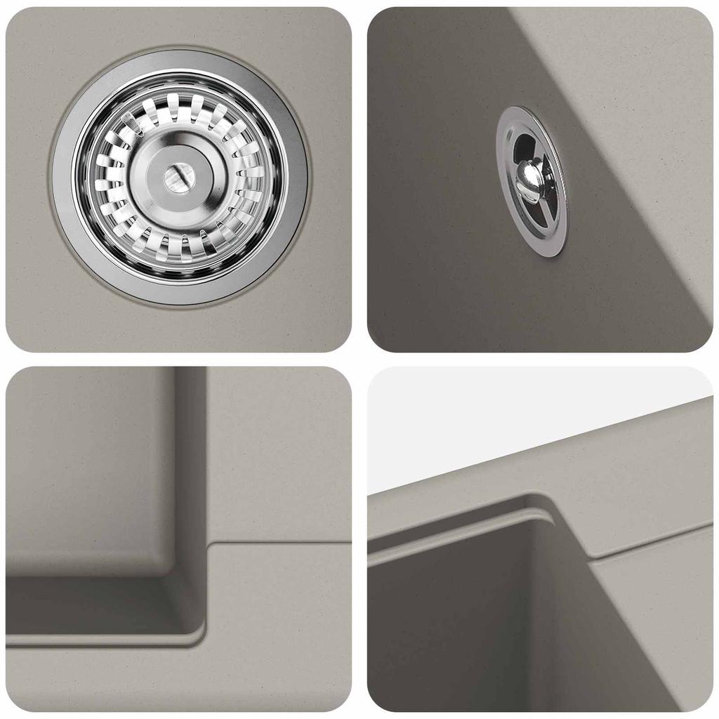 Grey Kitchen Sink 670 x 460 mm 80percent Quartz and 20percent Resin
