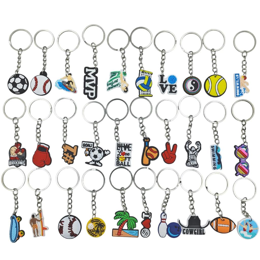 Creative Sports Keychain: Soft PVC Rubber Keyring for Football, Basketball, Volleyball, Rugby Bag Pendant