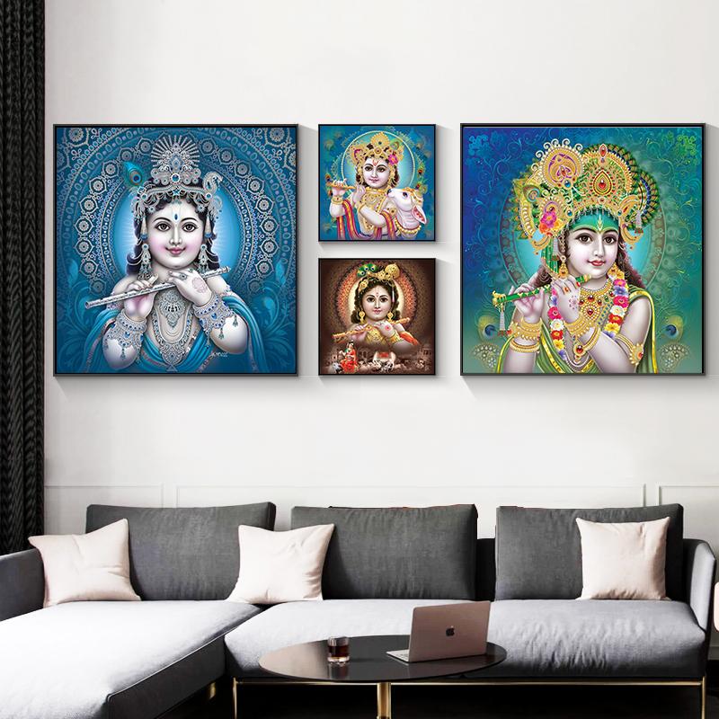 Lord Bal Krishna Hindu God Canvas Painting Religious Hinduism Posters and Prints Wall Art for Home Decoration Cuadros Wall Art