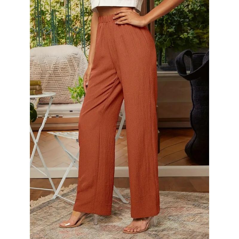 Женские весенне-летние однотонные свободные повседневные широкие брюки с эластичной резинкой на талии