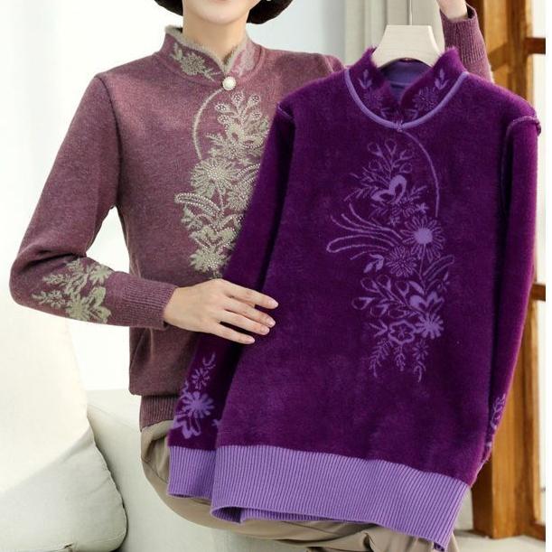 Осень Зима Женский Свитер из Норкового Флиса Свободный Большого Размера Вышитый Пуловер Флис Утепленный Вязаный Топ
