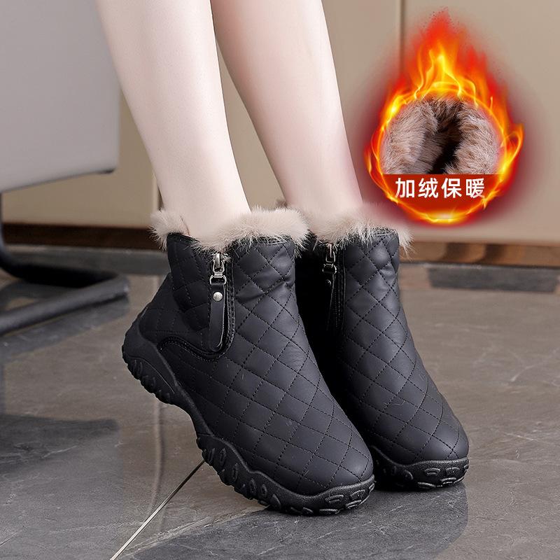 Женские зимние теплые ботинки большого размера на мягкой подошве с мехом, противоскользящие, для снега, на подкладке, ботильоны, ветрозащитные, для занятий спортом на открытом воздухе, хлопковые ботинки