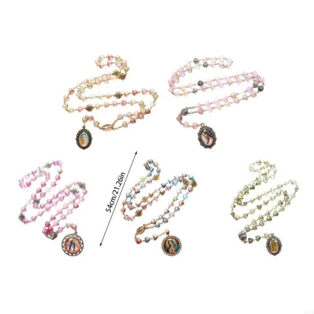 Retro Rosary Beads Chains Multi-color Mary Necklace Fashion Prayer Pendant Women Girls