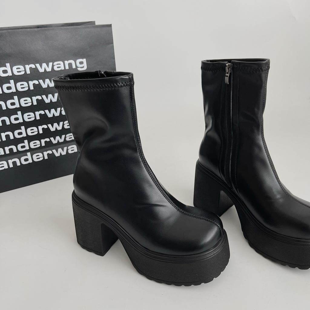 Высококачественные ботильоны на платформе, сексуальные женские кожаные туфли в готическом стиле, дизайнерские туфли на высоком каблуке, осенний тренд, роскошные черные ботинки Mujer