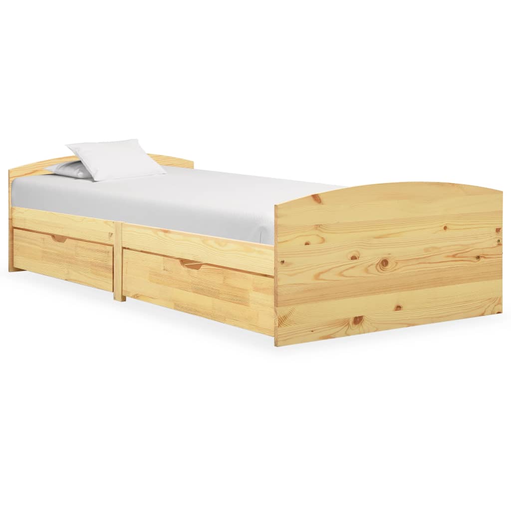 Solid Wood Bed with 2 Drawers Pine Wood 90x200 cm