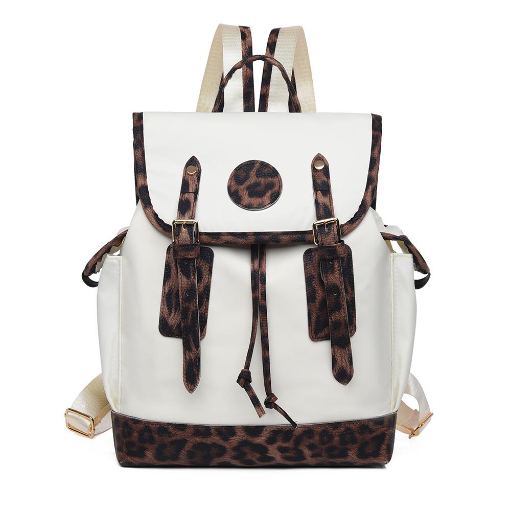 Women's Leopard Print Backpack Oxford Color Contrast Large Capacity Schoolbag Lightweight Shoulder Bag Travel Backpack