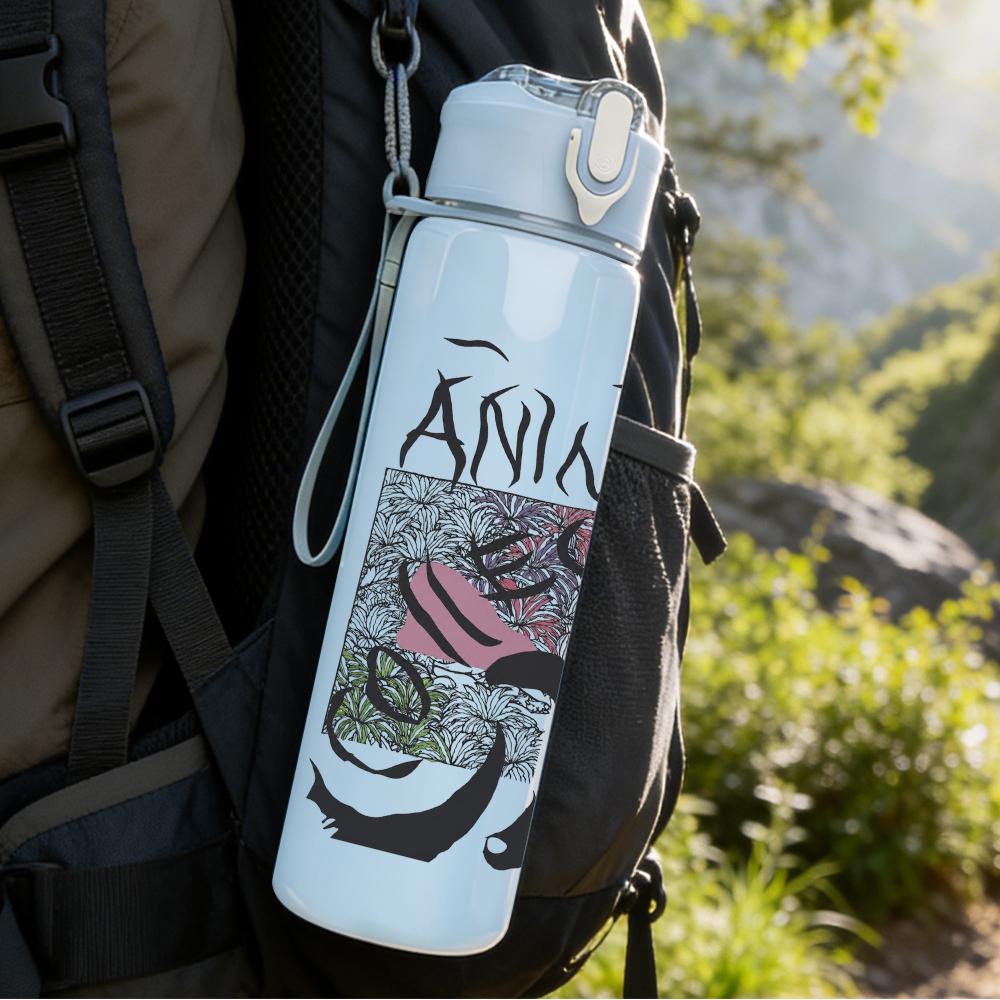 1PC Animal love faded band print 750ml colorful plastic sports water bottle leakproof pop up lid with straw for outdoor work home use