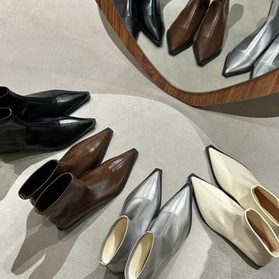 Женские остроносые короткие ботинки новые осенне-зимние женские ботинки на толстом каблуке ботинки-чулки тонкие ботинки нишевые туфли на высоком каблуке ботинки Мартин