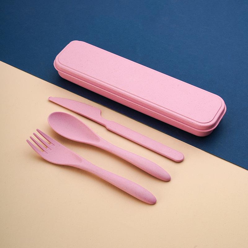 Wheat Straw Reusable Cutlery Set Multifunctional Utensil Kit with Knife Fork Spoon Storage Case for Home Outdoor Office Use