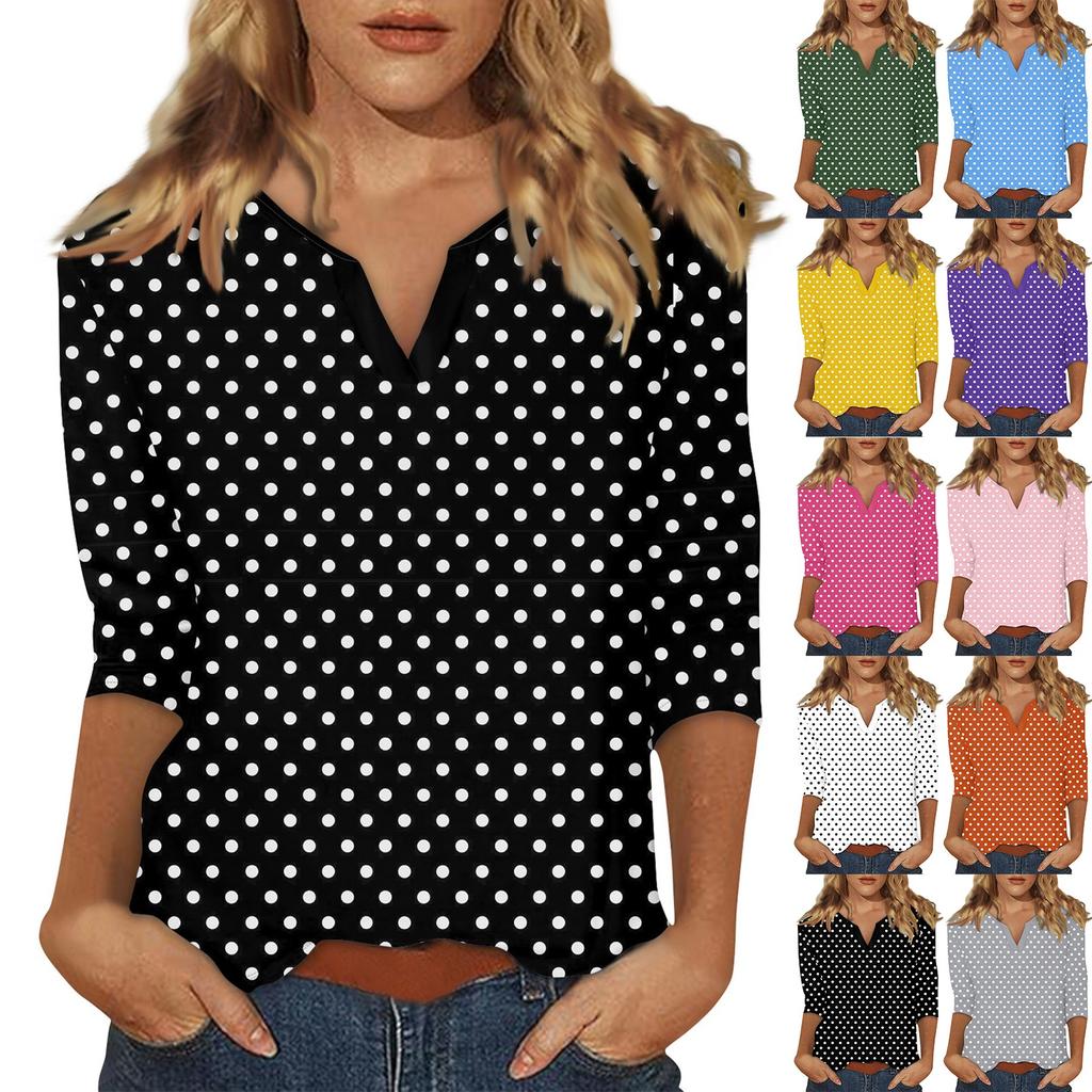 Women's Stand Collar 3/4 Sleeve Printed Top T-shirt