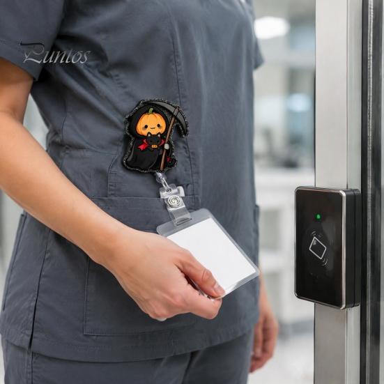 Holiday Badge Accessory Halloween Retractable Reel, Cute Pumpkin And Grim Reaper Design, Acrylic Clip for Nurses Smooth Pull Cord Nurse Doctor Teacher