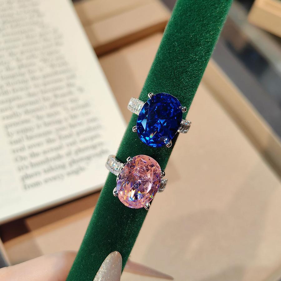 Дизайн тяжелой промышленности высокого класса Реалистичный королевский синий набор Роскошный кулон с бриллиантами Открытое кольцо Цветные серьги с розовыми бриллиантами