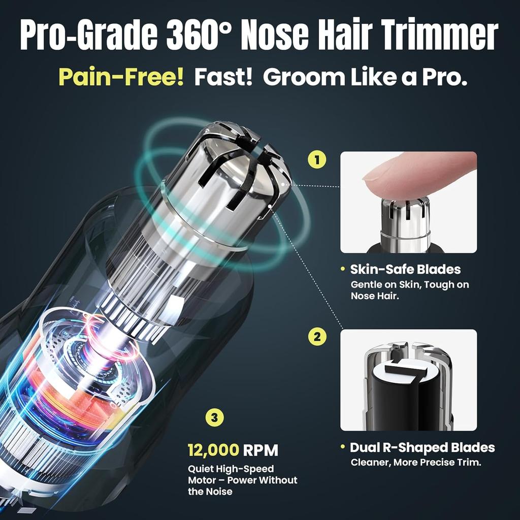Hair Trimmer for Men & Women – Electric Ear and Nose Hair Trimmer, Eyebrow Trimmer, USB-C Rechargeable Facial Hair
