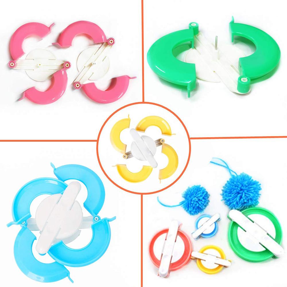 Pom Pom Maker 4 размера Набор инструментов для изготовления помпонов с нитеобрезателем, ножницами, проектом для вязания из шерстяной пряжи для детей и взрослых