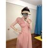 Нежный ветерок розовое платье с рукавами-пузырями с V-образным вырезом лето 2026 новый французский дизайн платье с плиссированной талией