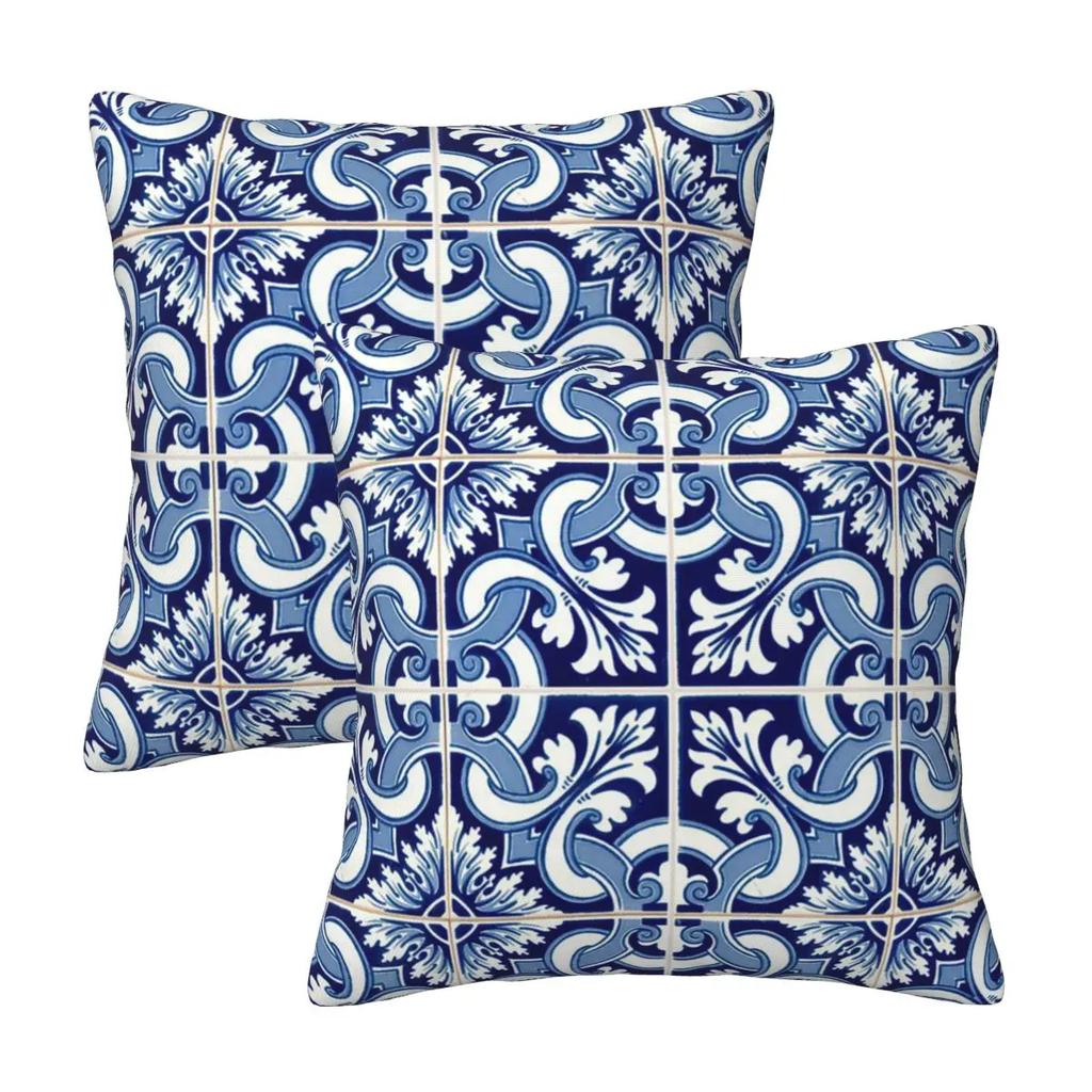 Azulejo Lisbon Azulejos Lisboa 2 Pcs Square Pillowcase Pillow Cover Cushion Decor Comfort Throw Pillow For Home Car