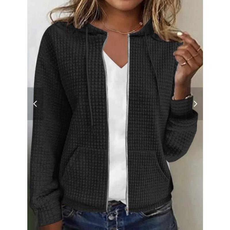 Женская однотонная толстовка с капюшоном на молнии, свободная, с длинным рукавом, вафельной вязки