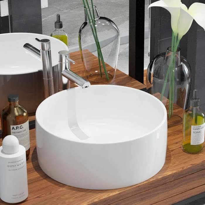 VidaXL Round Ceramic Sink White 40x15 Cm Countertop Basin Bathroom 142342