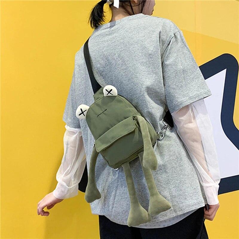 Сумка для девочек Tide Cartoon Cute Frog Crossbody Bags Casual Messenger Bag Chest Unisex Shoulder Women Bolsa