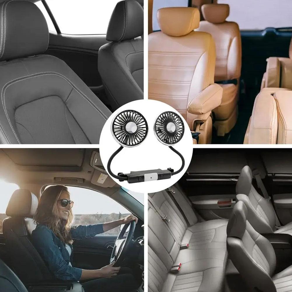 Вращающийся на 360 градусов автомобильный вентилятор охлаждения с двумя головками для заднего сиденья автомобиля, малошумные вентиляторы охлаждения, автомобильные электроприборы