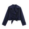Kaslead New Women clothes Western Style Fashion Simple and Versatile Short Belt Long sleeve Trench coat Jacket