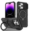 Armor Stand Holder Full Slide Cap Phone Case For IPhone 15 14 13 12 11 Pro Max Plus Magsafe Wireless Charge Magnetic Cover