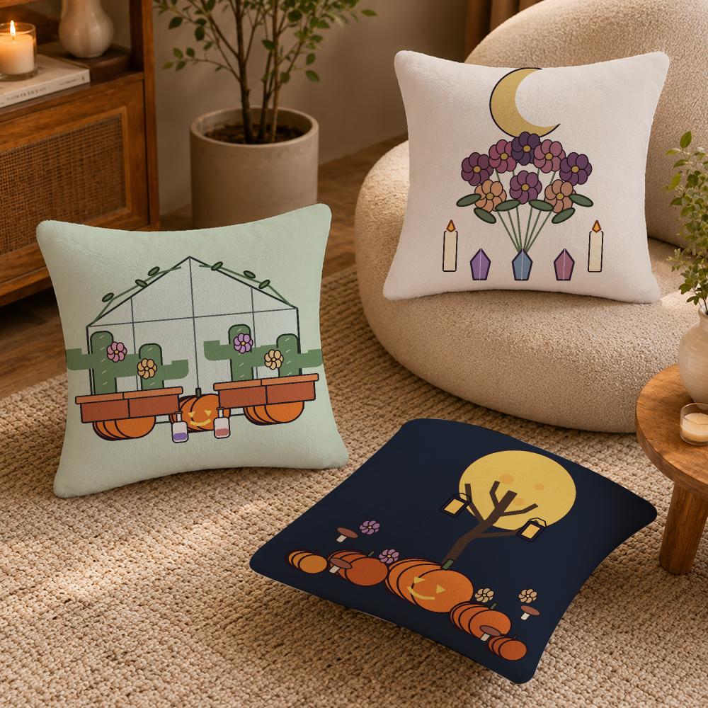 Moonlit Pumpkin Gift Cushion Cover Halloween Rustic Throw Pillow Covers Cute Ghost Pumpkin Maple Leaf Cushion Covers