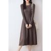 Women's Extra Long Wool Knitted Dress - Round Neck, Slim Fit, Waist-Hugging, Over-the-Knee, Autumn/Winter Style
