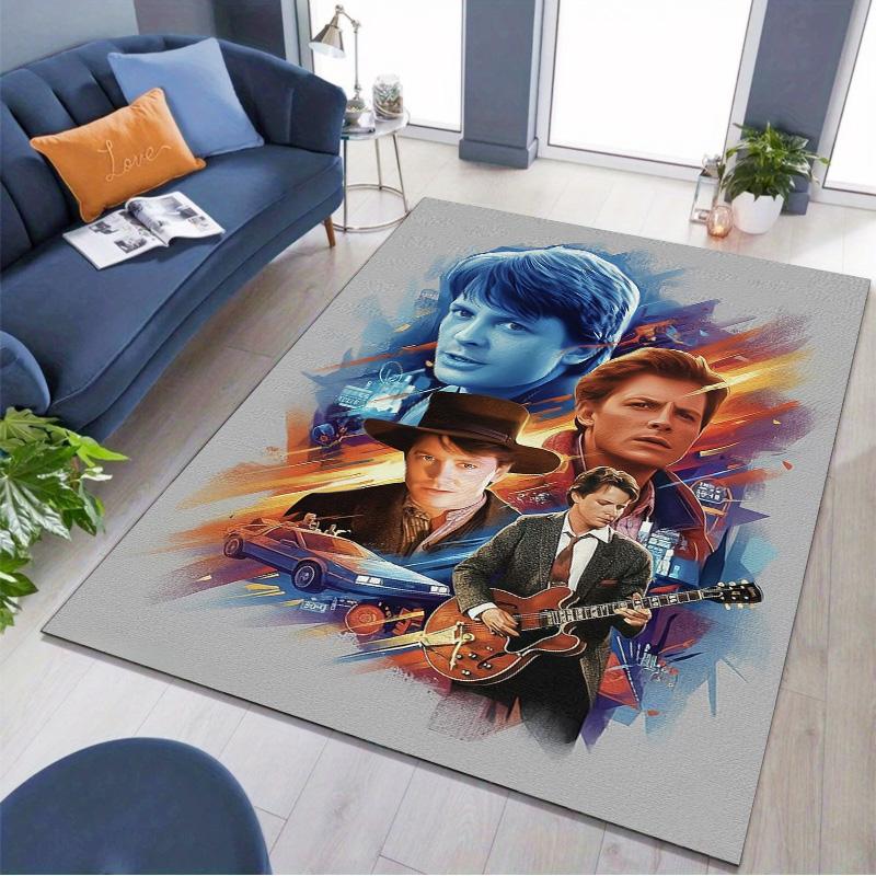 Back to the Future Movie Character Collage Print Area Rug Non‑Slip Rectangular Floor Mat Movie Fan Gaming Living Bedroom Decor