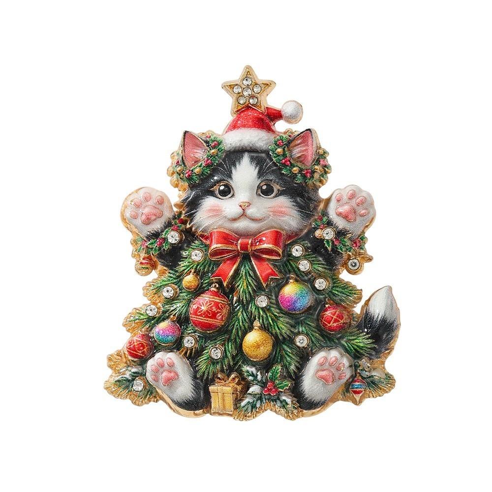 Zinc Zinc Alloy Rhinestone Brooch Full Rhinestones Christmas Crystal Pins Christmas Tree Brooch Holiday Gift