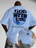Minimal Faith Street Style  Cotton Male Tshirt Global Earth Map Double Sided Letter Print Loose Fit Short Sleeve Daily Tops