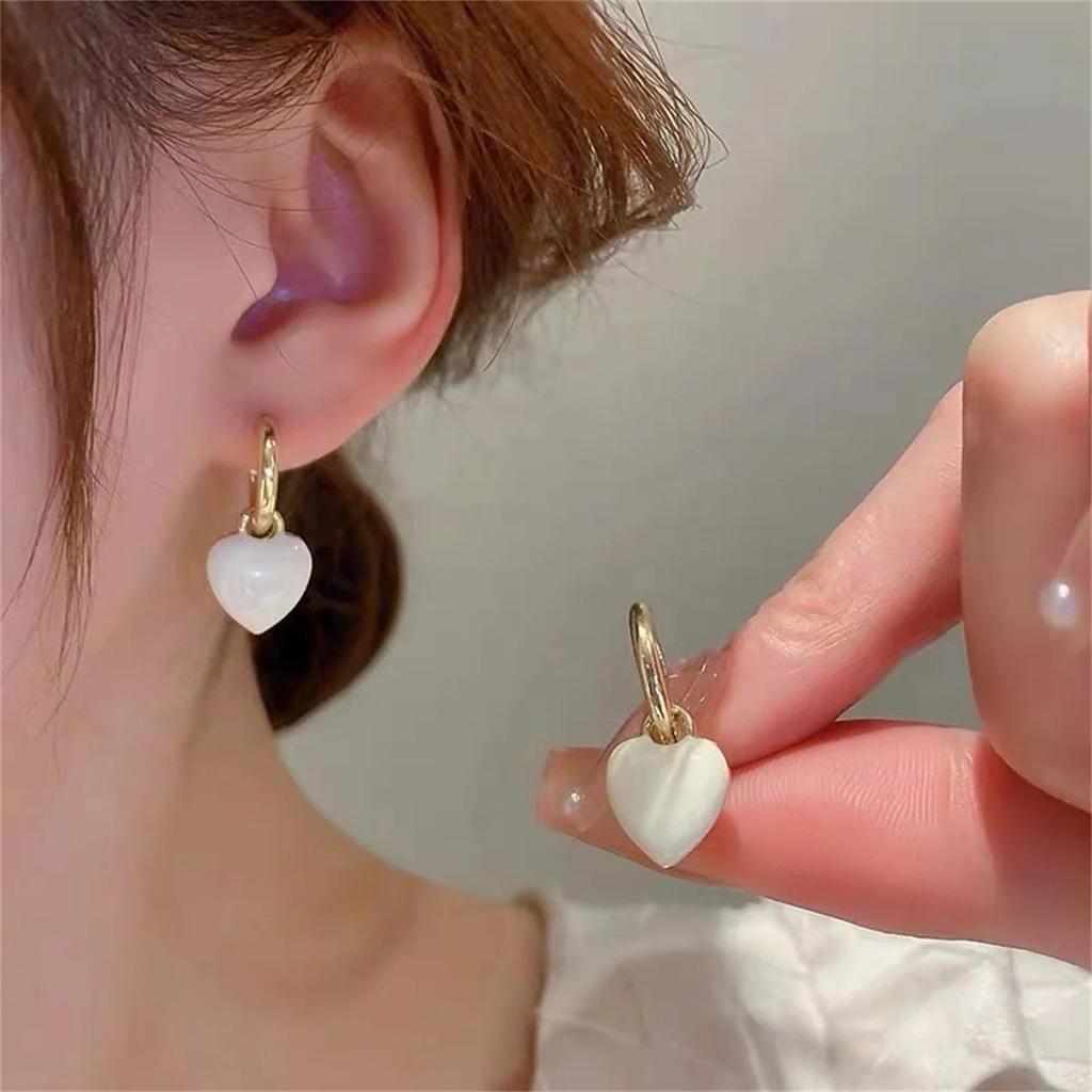 Red Epoxy Heart Shape Charm Drop Earrings Pink White Color Heart Gold Plating Cute Girl Drop Earrings Fashoin Women Earrings