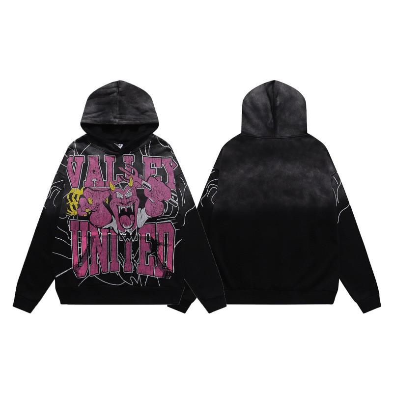 Unisex Oversized Vintage Washed Cartoon Print Hoodie Streetwear Loose Fit Air Layer Fabric Fall Sweatshirt