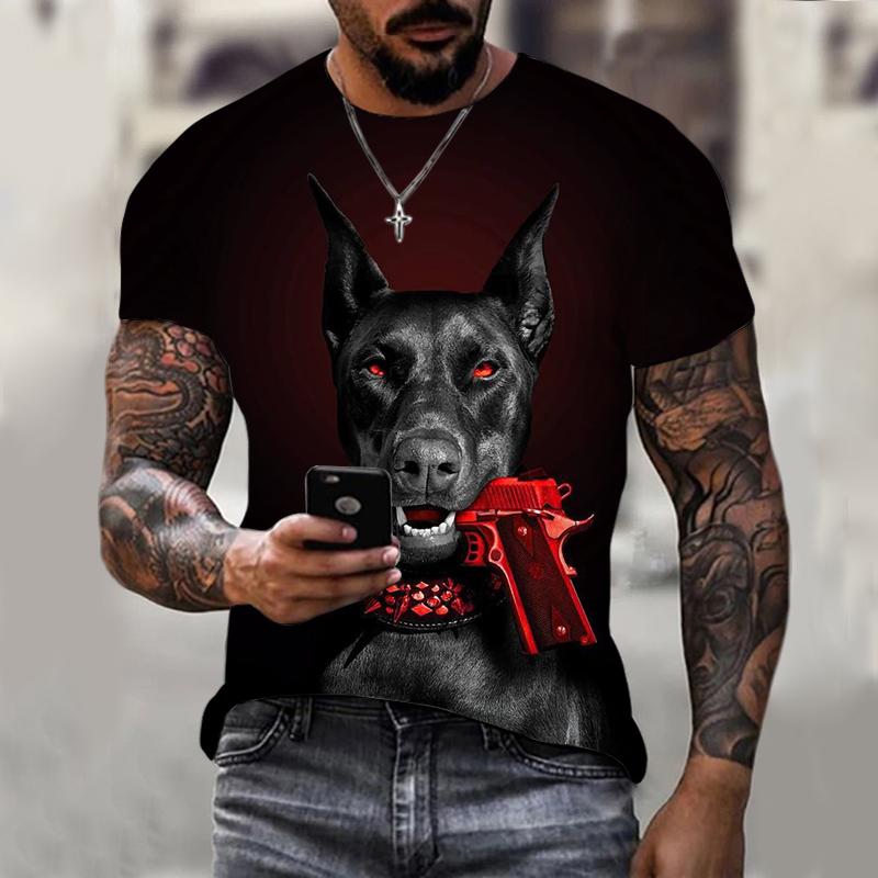 Summer Round Neck 3D Print Dog Graphics Top Fashionable Casual Short Sleeved Men's T-shirts