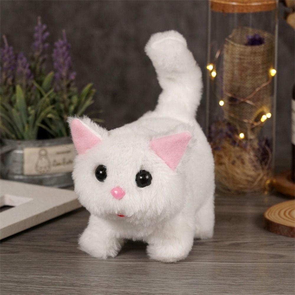 Stuffed Animal Cat Plush Toy Tail Wagging Walking Interactive Cat Electronic Stuffed Doll Kids Toy