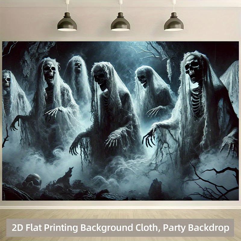1 piece of 2D background fabric a ghost wearing a worn-out white robe polyester background banner.PMJ