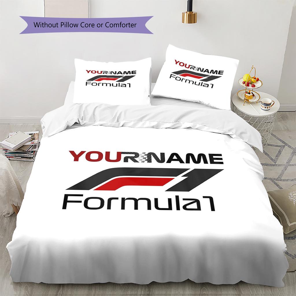 F1 Gear Custom Name Pattern Bedding Quilt Set Quilt Cover Pillowcase Home Birthday Gift(1 * duvet cover + 2 * pillowcase, without core)