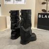 Vintage Women Western Knee-High Boots Fashion Round Toe Shoes Autumn Winter Platform Flats Women's Knight Long Booties