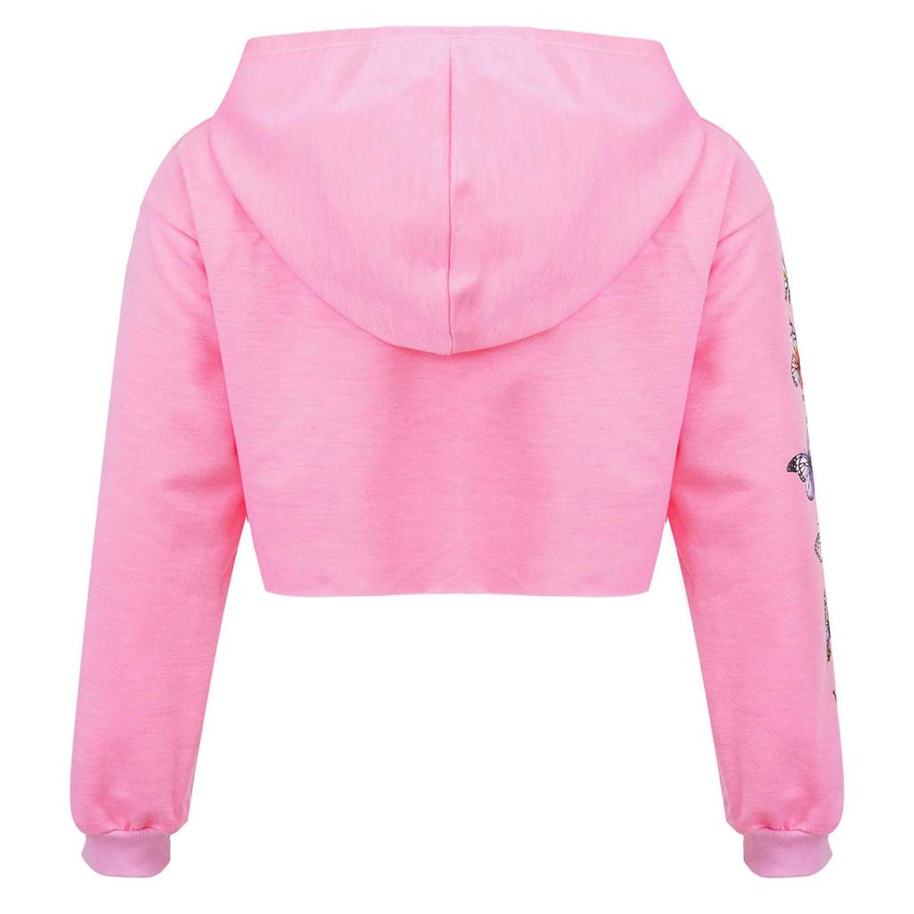 Укороченные топы с капюшоном и принтом бабочки для девочек, куртки, детские толстовки, осенняя одежда