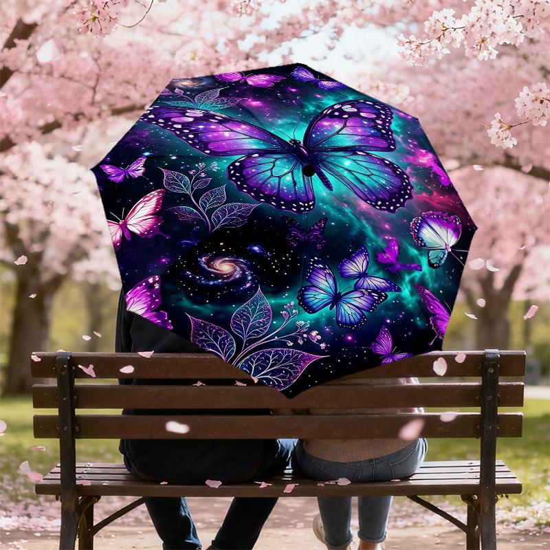 1PC Butterfly Galaxy Umbrella-8-Rib Reinforced Portable Folding Travel Suitable for All Seasons Outdoor Daily Use Is an Ideal Choice -K0365