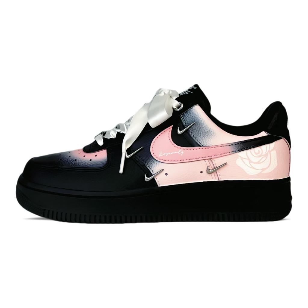 Nike Air Force 1 Нескользящие Износостойкие Низкие Кеды для Скейтборда Женские Черно-Розово-Серебристые HQ1180-001(Команда74-)