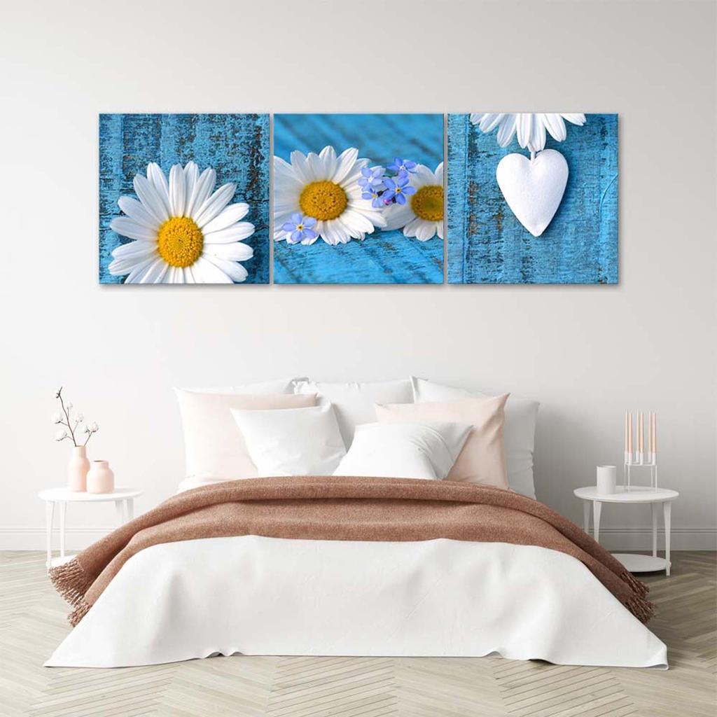 Feeby Set of three pictures canvas print, Daisies and hearts