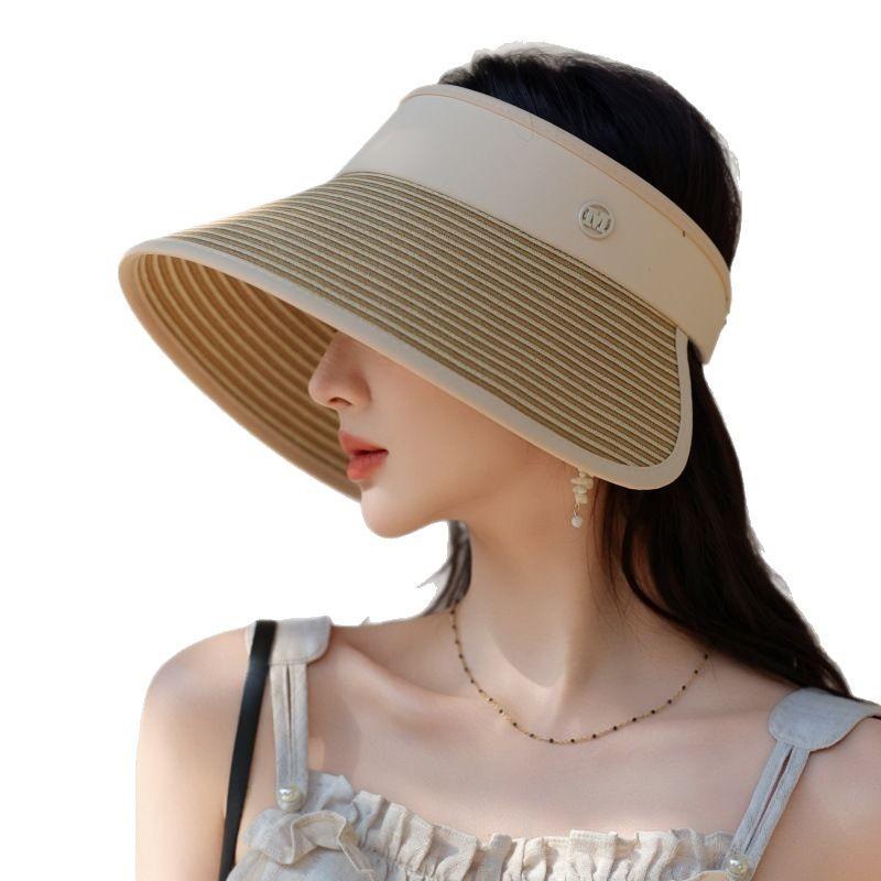 Ladies Sunscreen Empty Top Visor Travel Writing Foldable Bucket Hat Versatile Sun Hat Tide Straw Hat