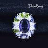 Luxury Women Jewelry Set Purple Zircon Pendant Adjustable Ring Gemstone Earrings Necklace Fashion Accessory