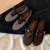 Spot second hair! Grape mother same shoes sparkling rhinestone one-word buckle with round head flat bottom shallow mouth Mary Jane single shoes