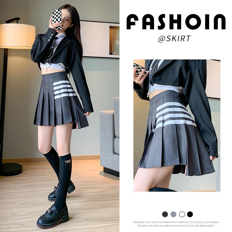 Женская плиссированная юбка с четырьмя перекладинами, серый дизайн костюма в студенческом стиле, модная женская ультракороткая юбка-трапеция средней длины, юбка Jk